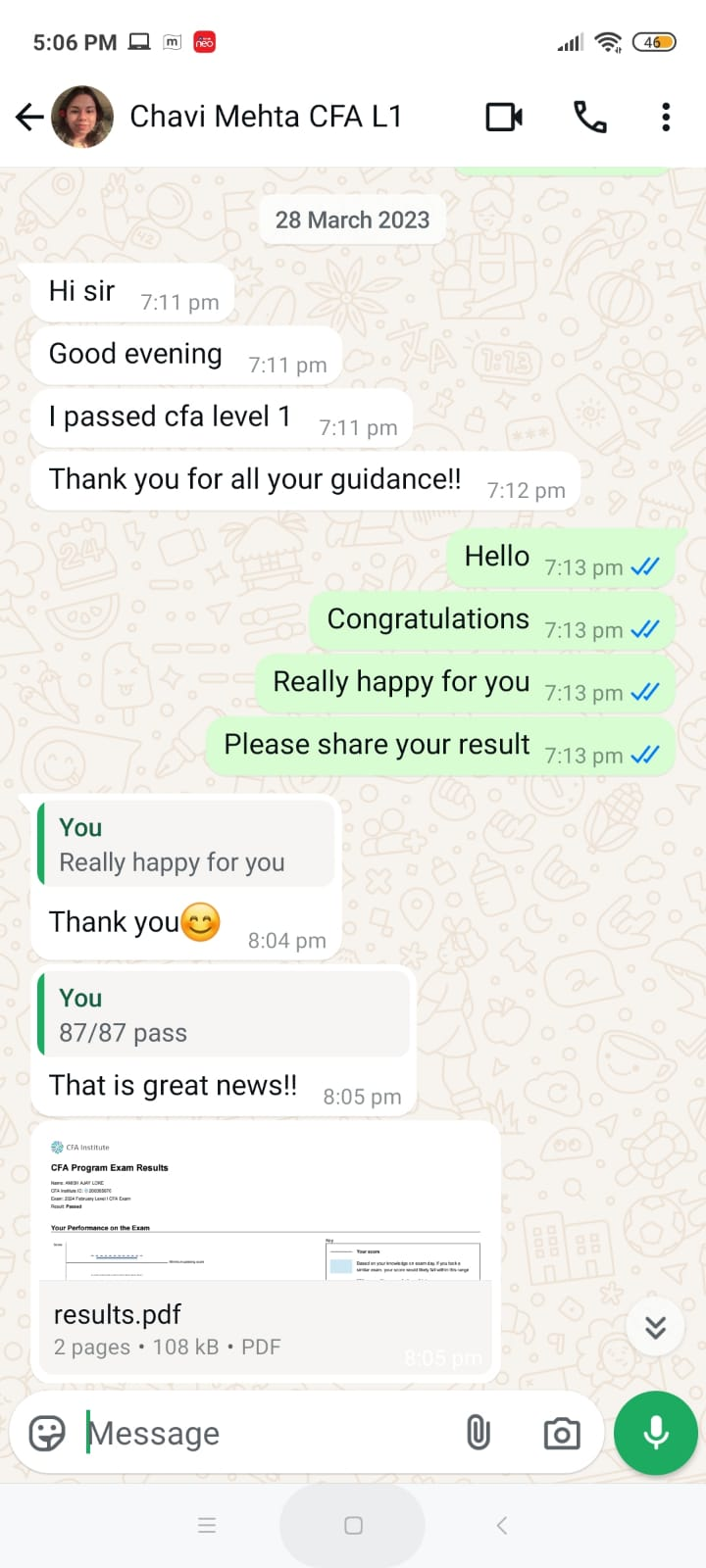 Student review screenshot