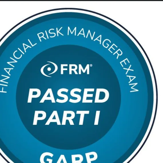 GARP FRM Exam Part I digital badge confirming Disha Lalwani passed Part I