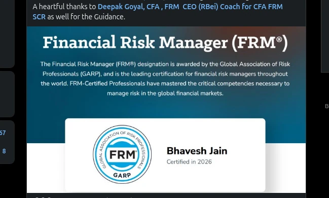 GARP FRM digital badge confirming Bhavesh Jain was Certified in 2026